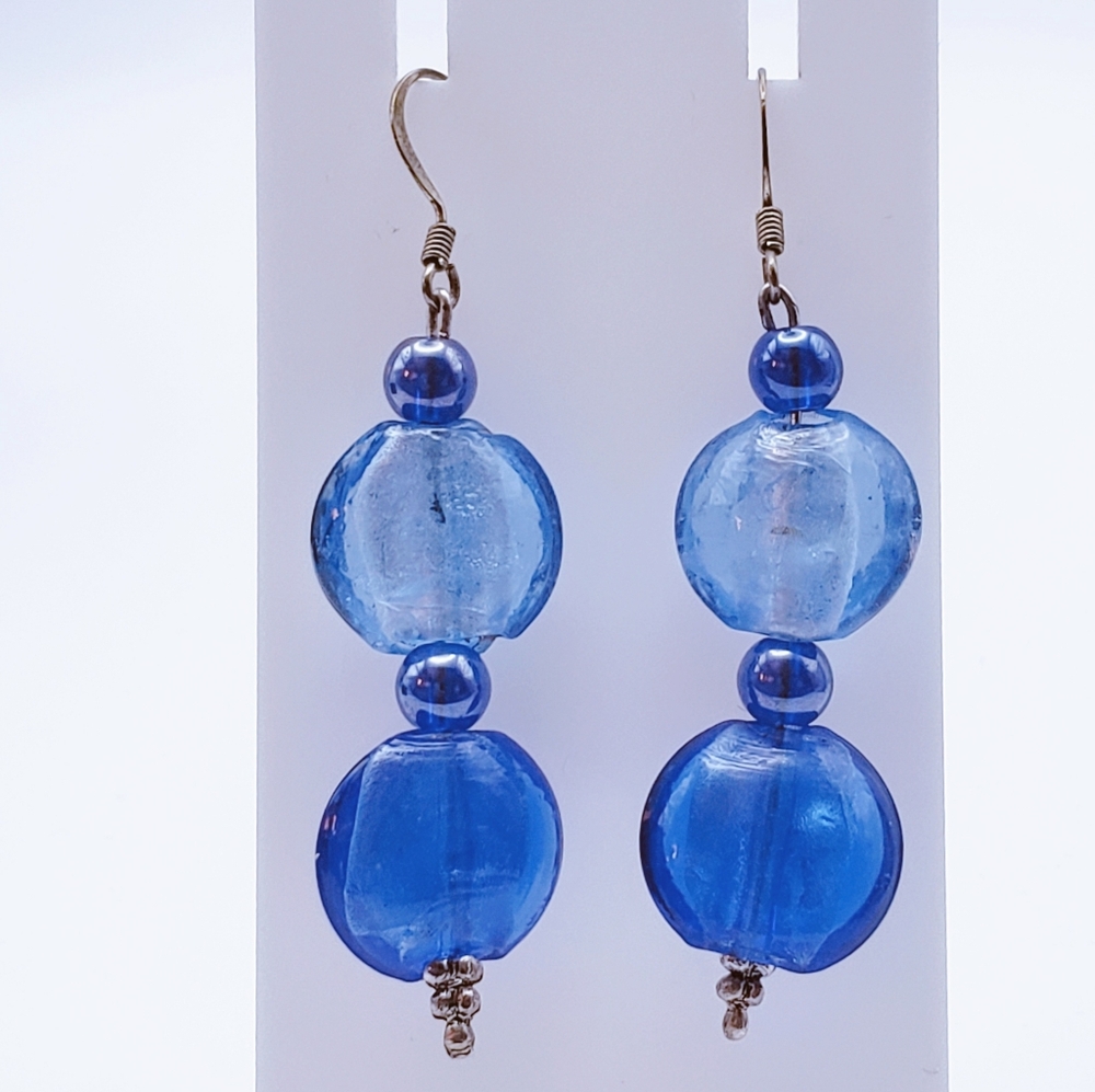 Elegant Blue Glass Beaded Dangly Earrings 0038